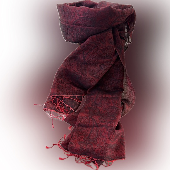 🇳🇵NEW Jacquard Paisley Maroon/Black Scarf | Fair Trade Nepal | Silk & Viscose - Picture 14 of 17